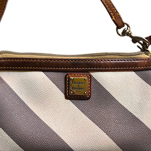 Dooney & Bourke Gray Striped Pebble Grain Wristlet with Strap, Red Interior - Picture 2 of 5
